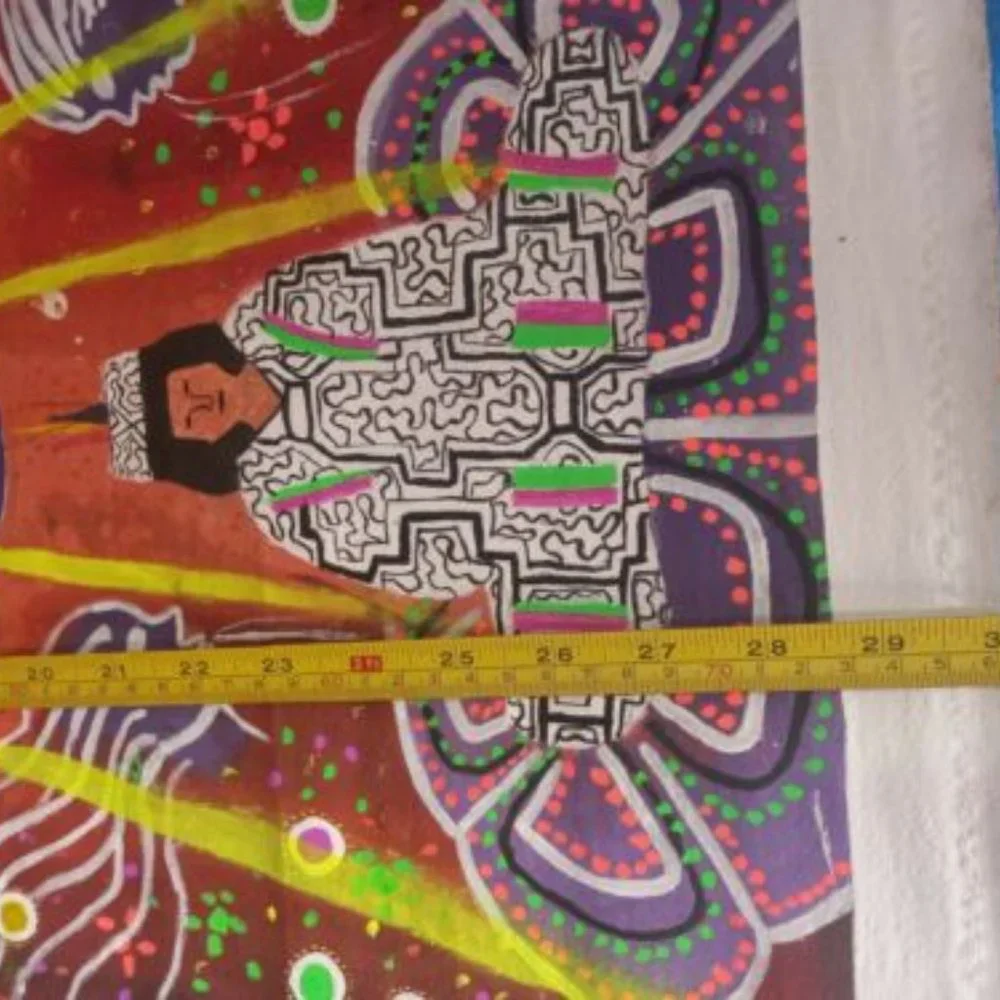 Oil on canvas Peruvian floripondio flower and shaman 30 x 18 inches
